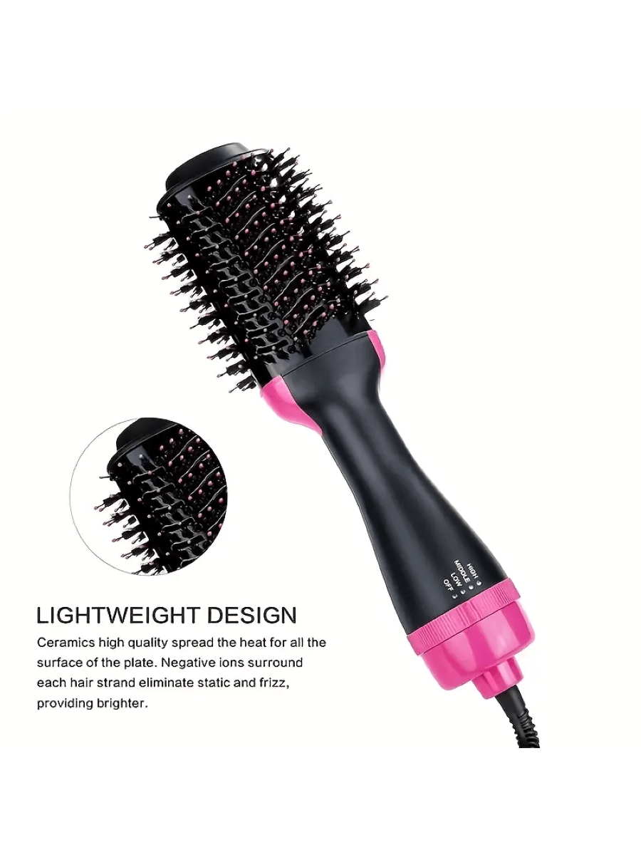 3in1 Hot Air Brush And Curling Iron With Multiple Heat Settings And Indicator Light, Styling Tool For Hair Straightening And Drying