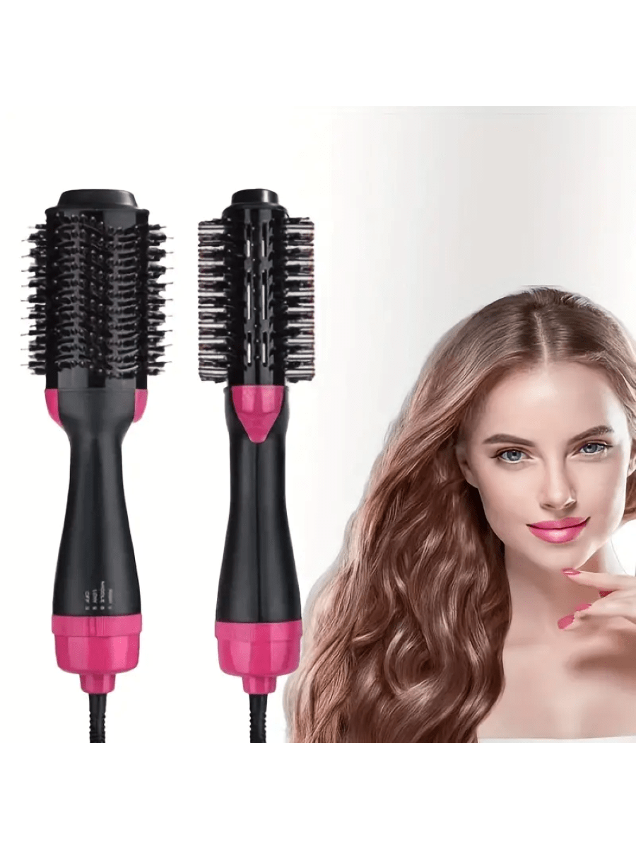 3in1 Hot Air Brush And Curling Iron With Multiple Heat Settings And Indicator Light, Styling Tool For Hair Straightening And Drying
