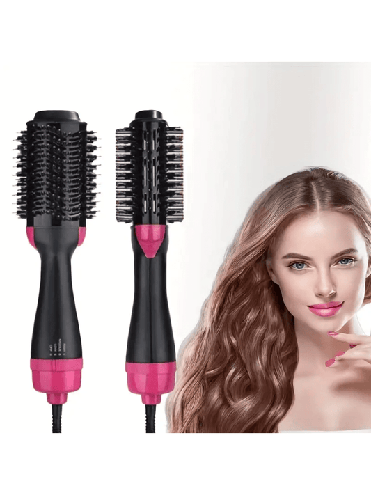 3in1 Hot Air Brush And Curling Iron With Multiple Heat Settings And Indicator Light, Styling Tool For Hair Straightening And Drying