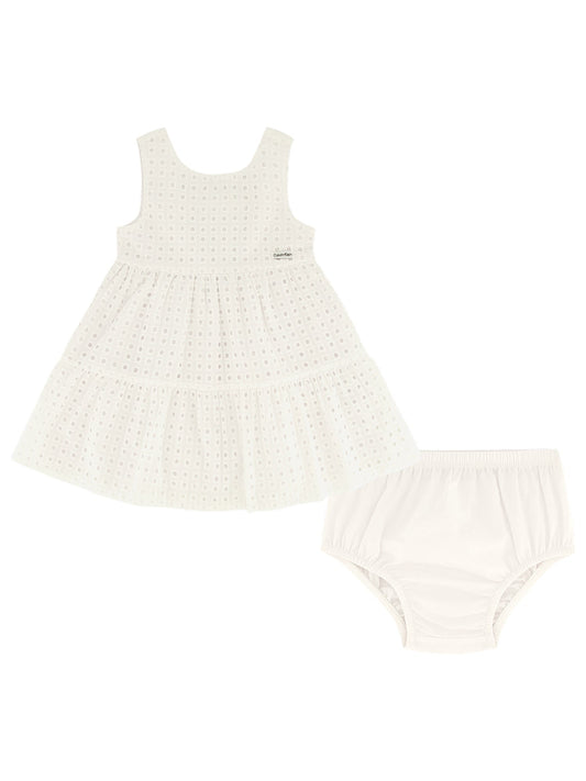 Calvin Klein White Woven Dress with Diaper Cover