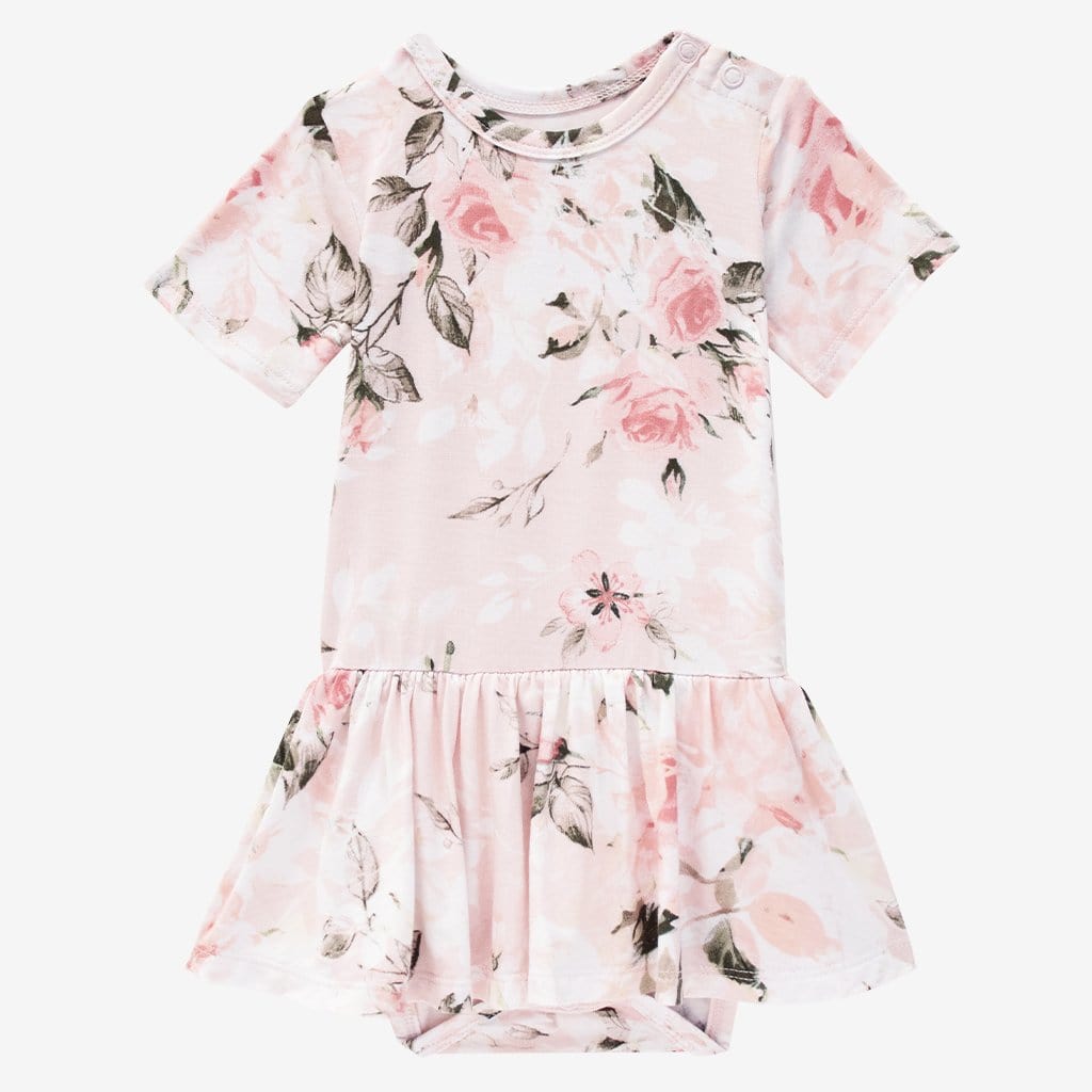 Vintage Pink Rose Twirl Skirt Bodysuit Dress