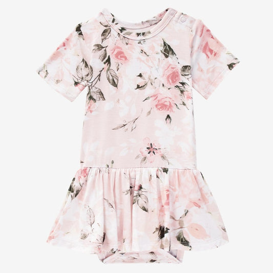 Vintage Pink Rose Twirl Skirt Bodysuit Dress