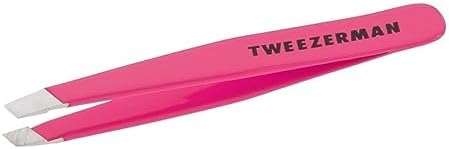 Tweezerman Stainless Steel Mini Slant Tweezer, Neon Pink, 1 Count