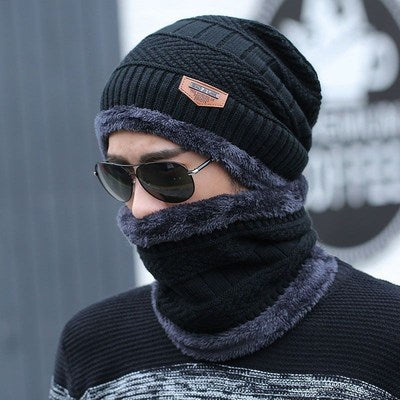 [Hat + Scarf] Korean Style Autumn And Winter Velvet Thickened Warm Knitted Woolen Hat Men&#039;s Outdoor Pullover Hat