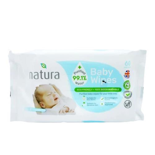 Natura Purified Water Baby Wipes 60's