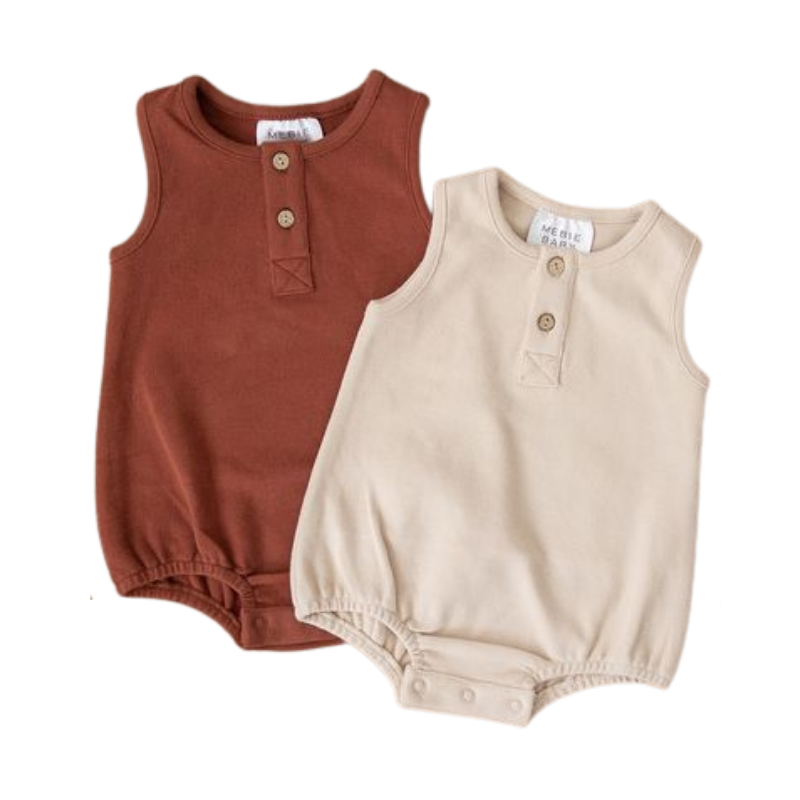 Brick Button Cotton Bubble Romper