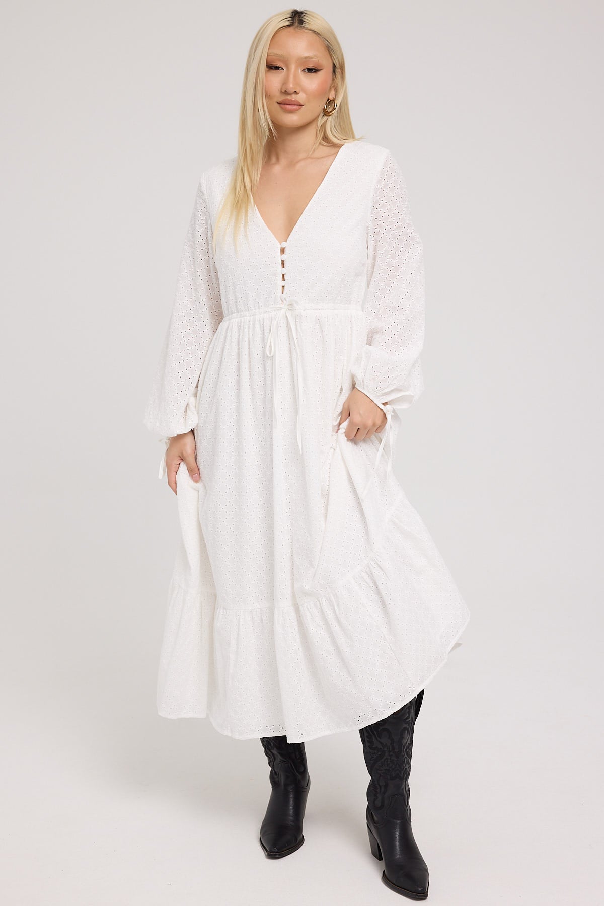 Perfect Stranger Louise Long Sleeve Broderie Dress White