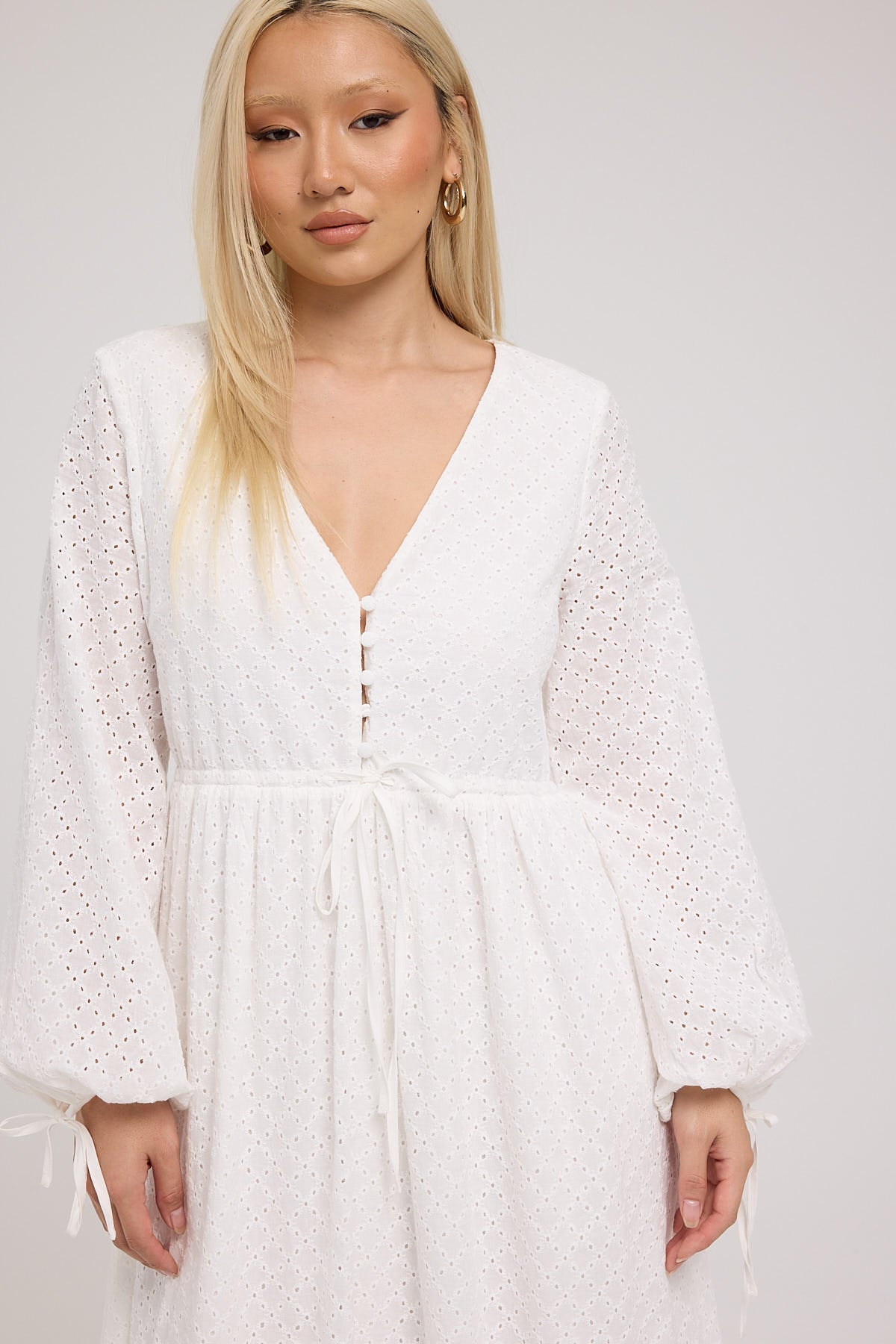 Perfect Stranger Louise Long Sleeve Broderie Dress White