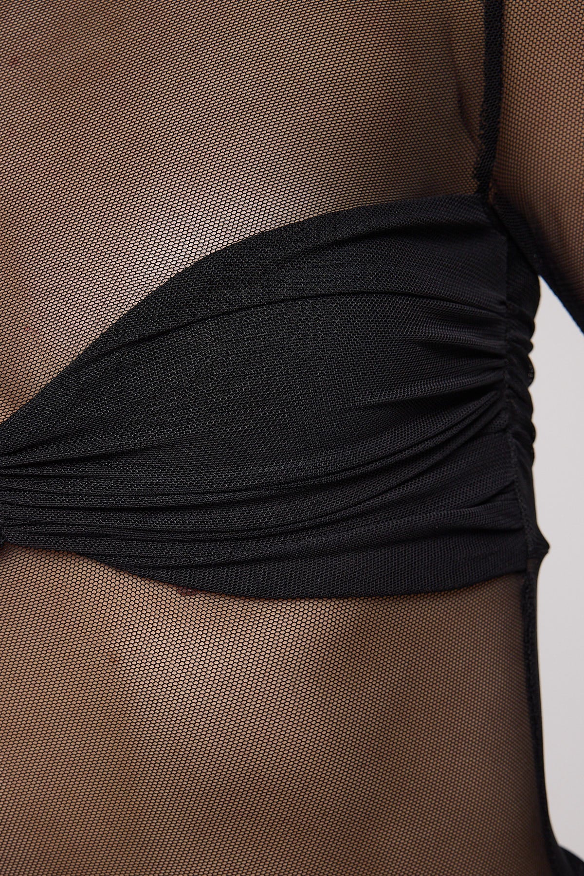 Perfect Stranger Twisted Mesh Long Sleeve Mini Dress Black