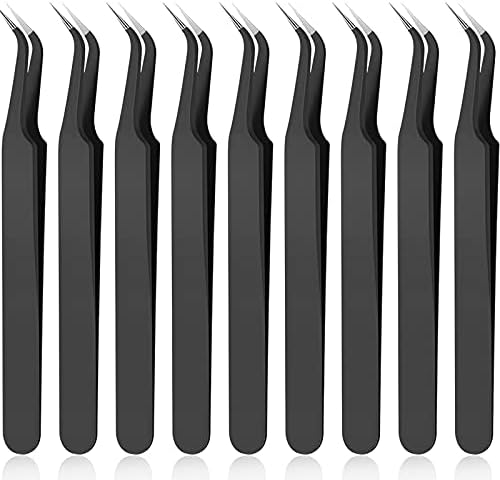 9 Pieces Curved Tip Eyelash Extension Tweezers, Stainless Steel Curved Tip Tweezers Pointed Tip Tweezers with Protective Cover Eyelash Extension Supplies for False Eyelash Extension Eyebrows lashing