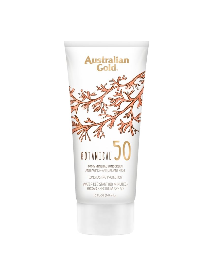 Australian Gold Botanical Sunscreen Mineral Lotion, Broad Spectrum, Water Resistant, SPF 50, 5 Ounce
