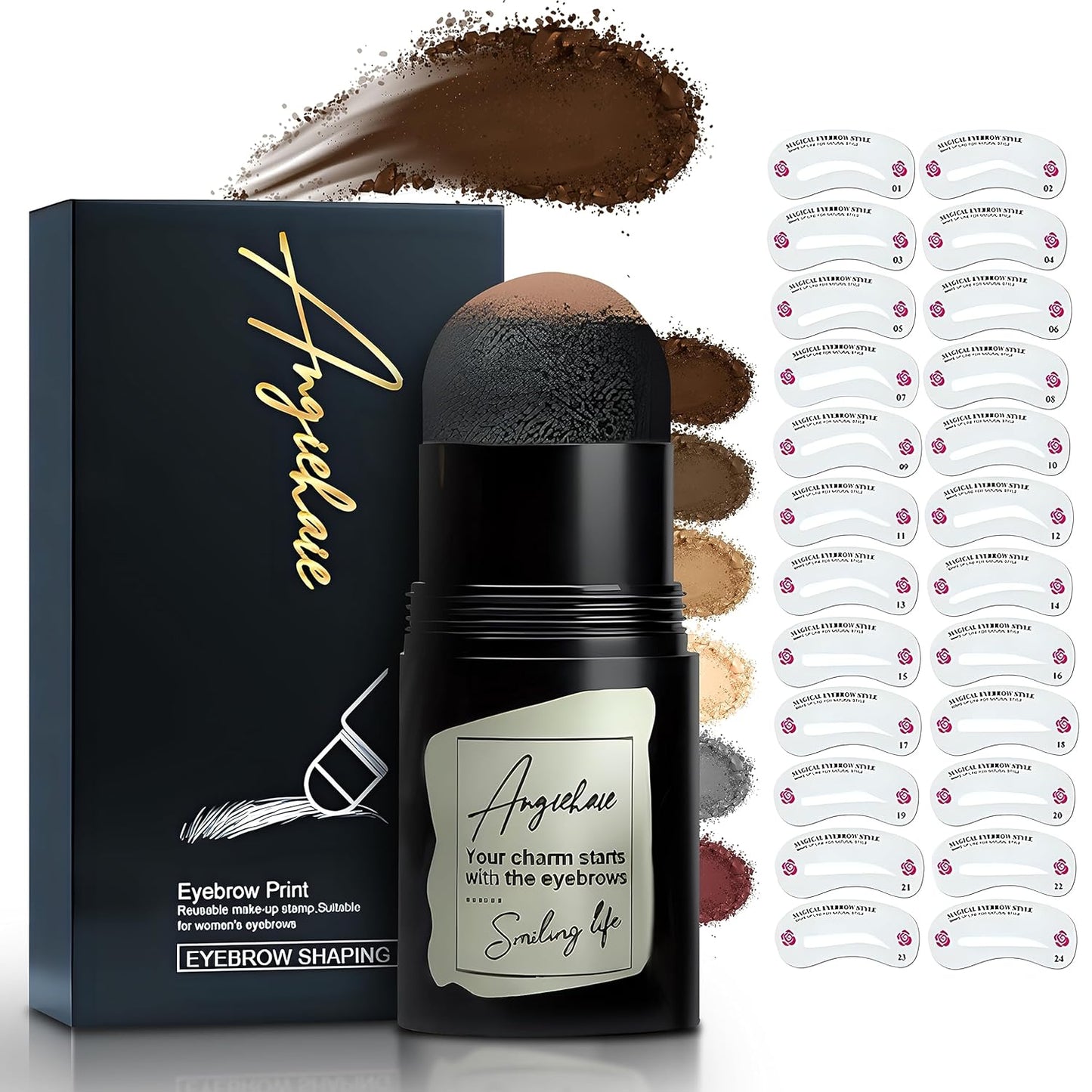 Eyebrow Stamp Stencil Kit (Dark Brown), 24 pc Eyebrow Shaping Stencils, Long-lasting Eyebrow Brow Definer, Perfect Make-up Reusable Kit Eyebrow Pen