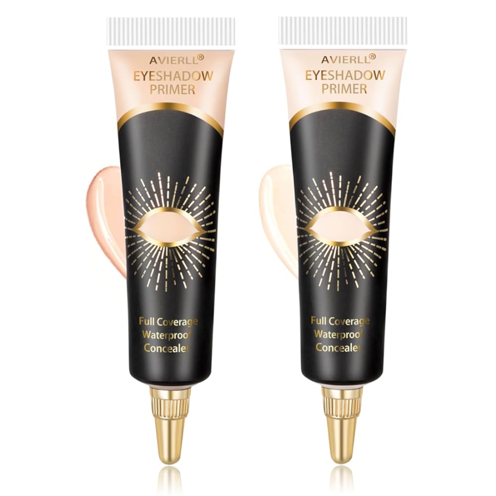 Eyeshadow Primer-2Pens,Eye Primer,Makeup Primer Long Lasting Cream Eyeshadow Base,Primer Face Makeup,Full Coverage Waterproof Concealer 2 Colors-0.40 fl oz (IVORY+MEDIUM)