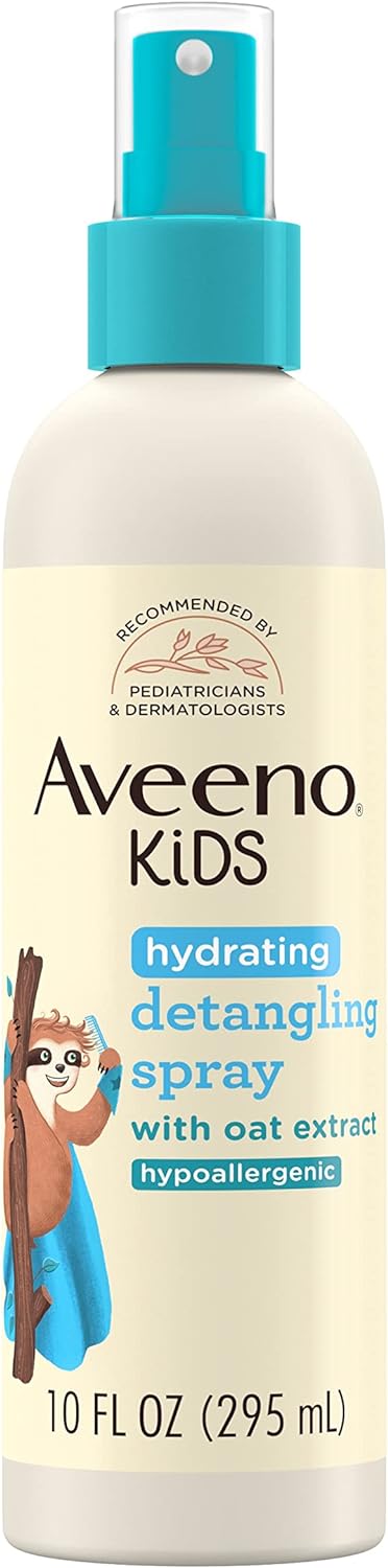 Aveeno Kids Hydrating Detangling Spray with Oat Extract, Quickly & Gently Detangles Kids' Hair, Tear-Free & Suitable for Skin & Scalp, Light Fragrance, Hypoallergenic, 10 fl. Oz