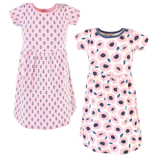 Touched by Nature Big Girls and Youth Organic Cotton Short-Sleeve Dresses 2-Pack, Blossoms