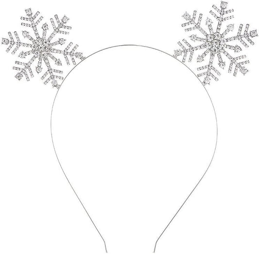 SINLOV Christmas Crystal Headband ELK Antlers Hair Band Silver Snow Flake Xmas Party Headpieces Headdress for Women and Girls