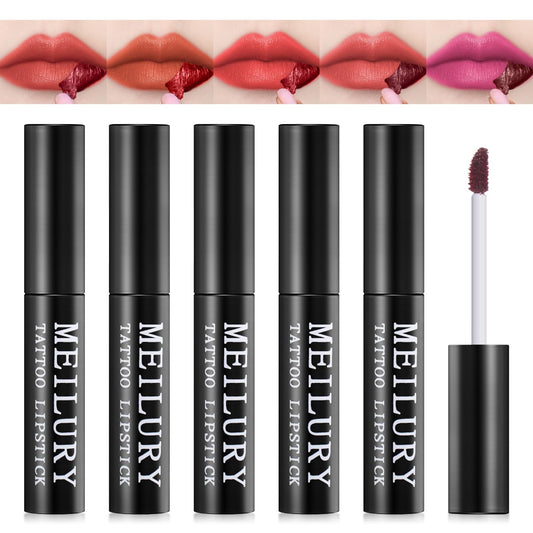 Meilury 5 Colors Peel Off Lip Stain Set, Magic Lip Stain Peel Off Matte Lipstick, Lip Tattoo Peel Off Lip Gloss, Lip Tint Peel Off For Women - Long Lasting Waterproof Non-stick Cup (5 Colors)