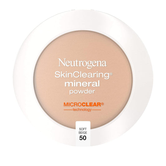 Neutrogena SkinClearing Mineral Acne-Concealing Pressed Powder Compact, Shine-Free & Oil-Absorbing Makeup with Salicylic Acid to Cover, Treat & Prevent Breakouts, Soft Beige 50,.38 oz
