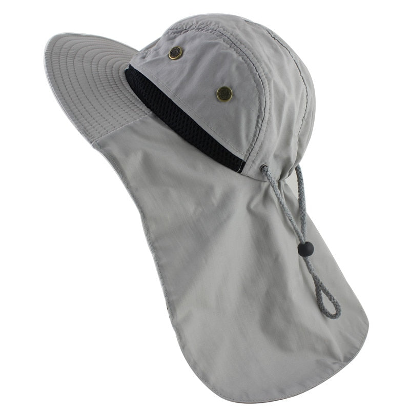 light gray bucket hap with neck flap