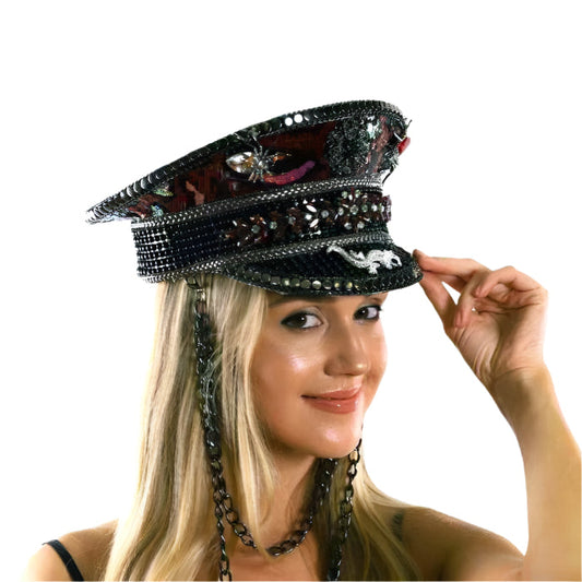 Premium Sequin Fisherman Hat w/ Gemstones and Chains
