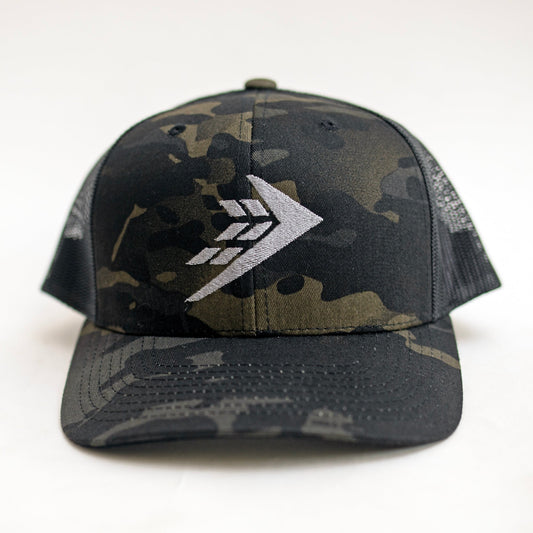 Firewire Logo Icon Trucker Hat - Black/Dark Camo