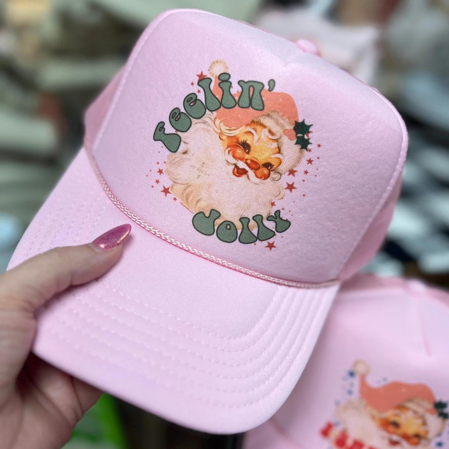 Feelin' Jolly Foam Trucker Cap in Light Pink