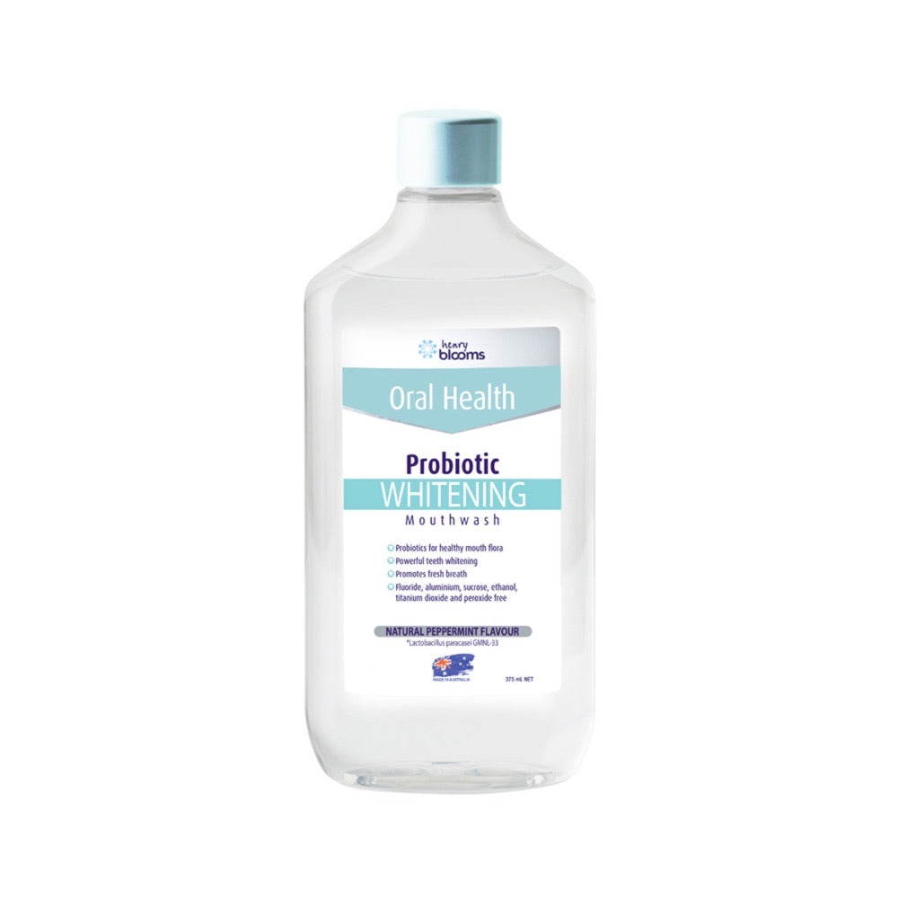 Henry Blooms Oral Health Probiotic Mouthwash Whitening Peppermint 375ml