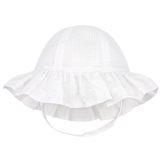 Reversible Girls Seersucker Ruffle Brim Hat