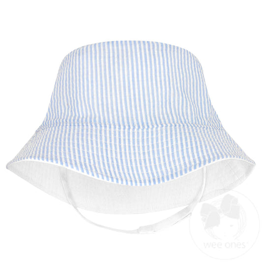Reversible Light Blue Seersucker Sun Hat