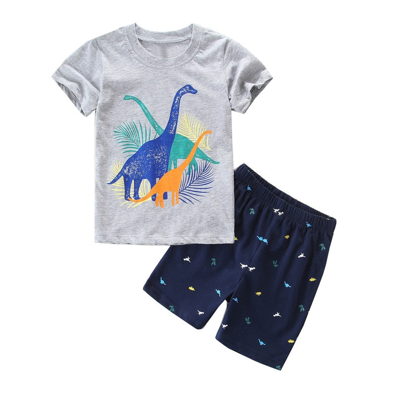 Toddler Boys 2 Piece Shorts Set With Dinosaur Designs in 6 Sizes