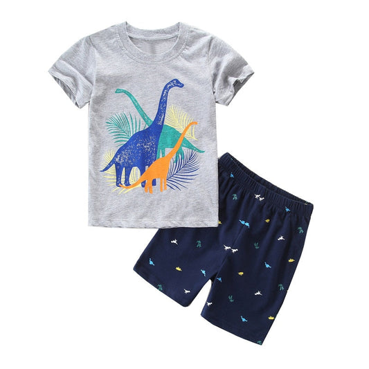Toddler Boys 2 Piece Shorts Set With Dinosaur Designs in 6 Sizes