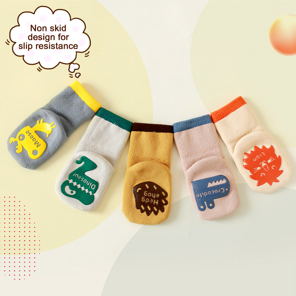 Toddler Non-slip Socks Animal Gripper Socks 5 Pairs for 1 Set