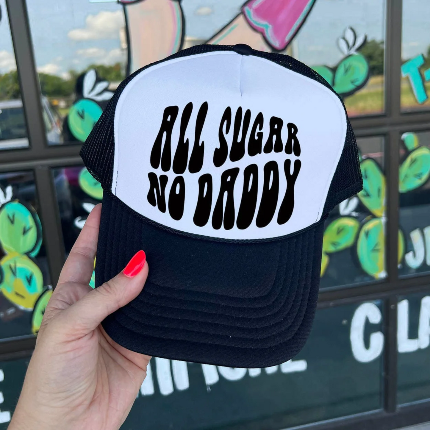 Online Exclusive | All Sugar No Daddy Foam Trucker Cap in Black and White