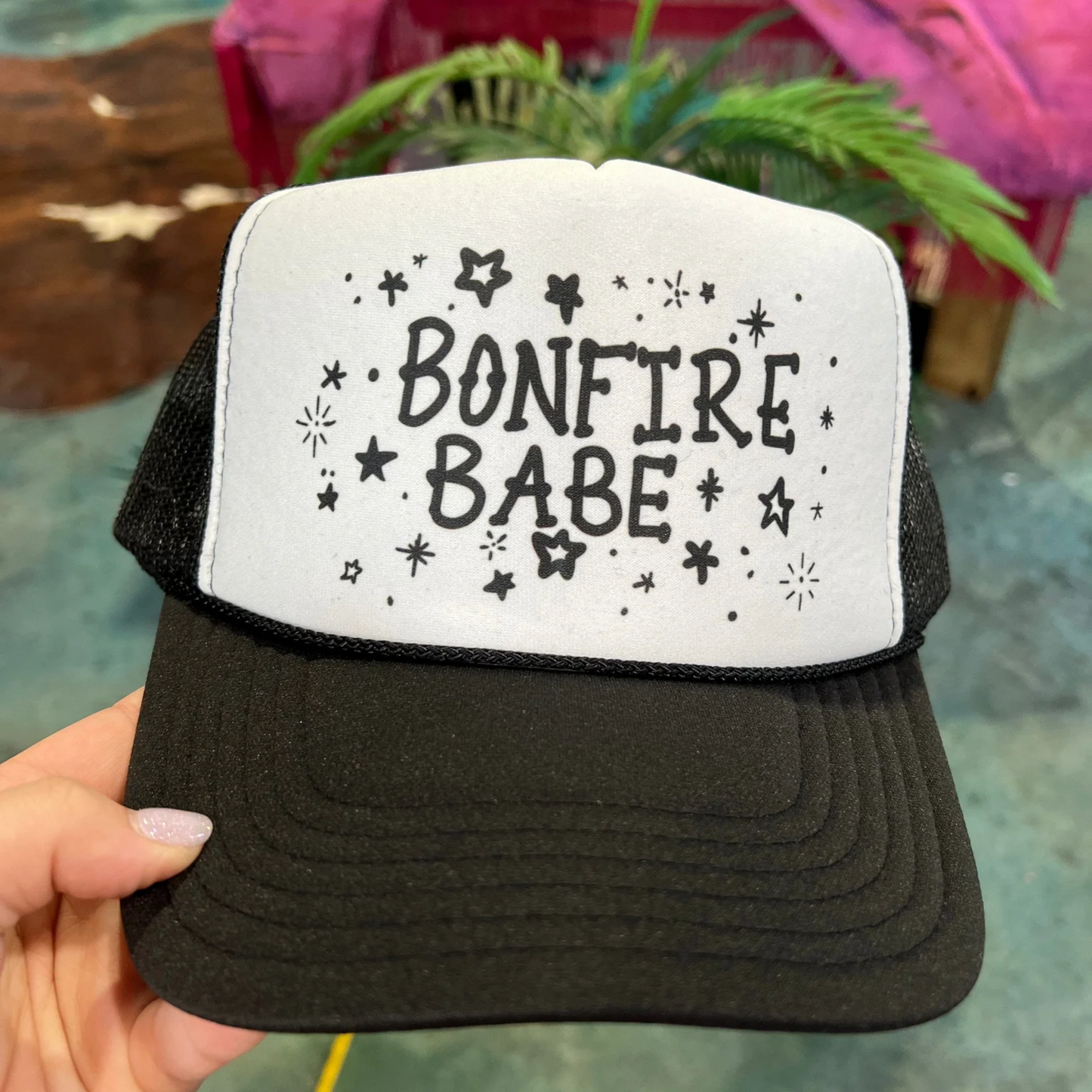 Online Exclusive | Bonfire Babe Foam Trucker Cap in Black and White