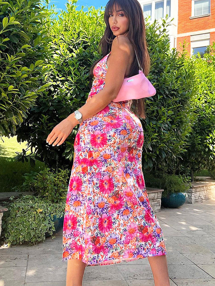 Women's Floral V-neck Strap Dress