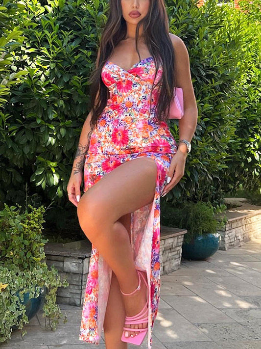 Women's Floral V-neck Strap Dress