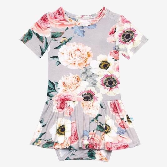 French Gray Twirl Skirt Bodysuit Dress