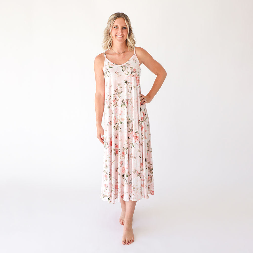 Vintage Pink Rose Women's Sleeveless Maxi Dress