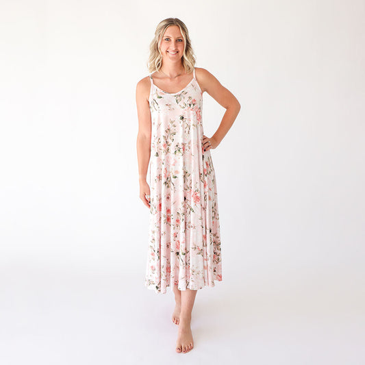 Vintage Pink Rose Women's Sleeveless Maxi Dress