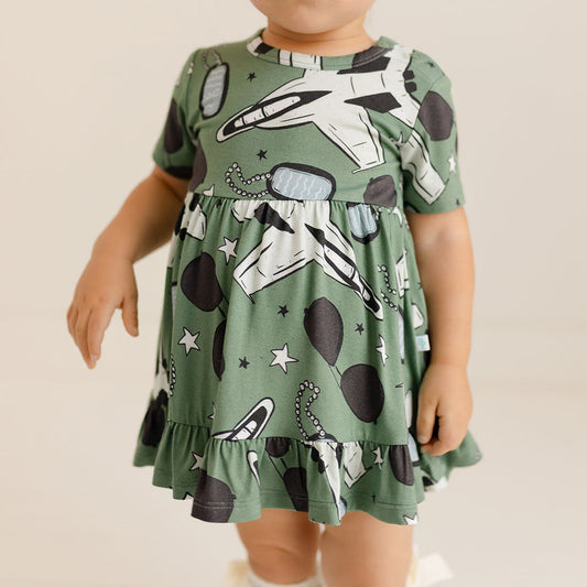 Airman Ruffled Twirl Bodysuit Dress