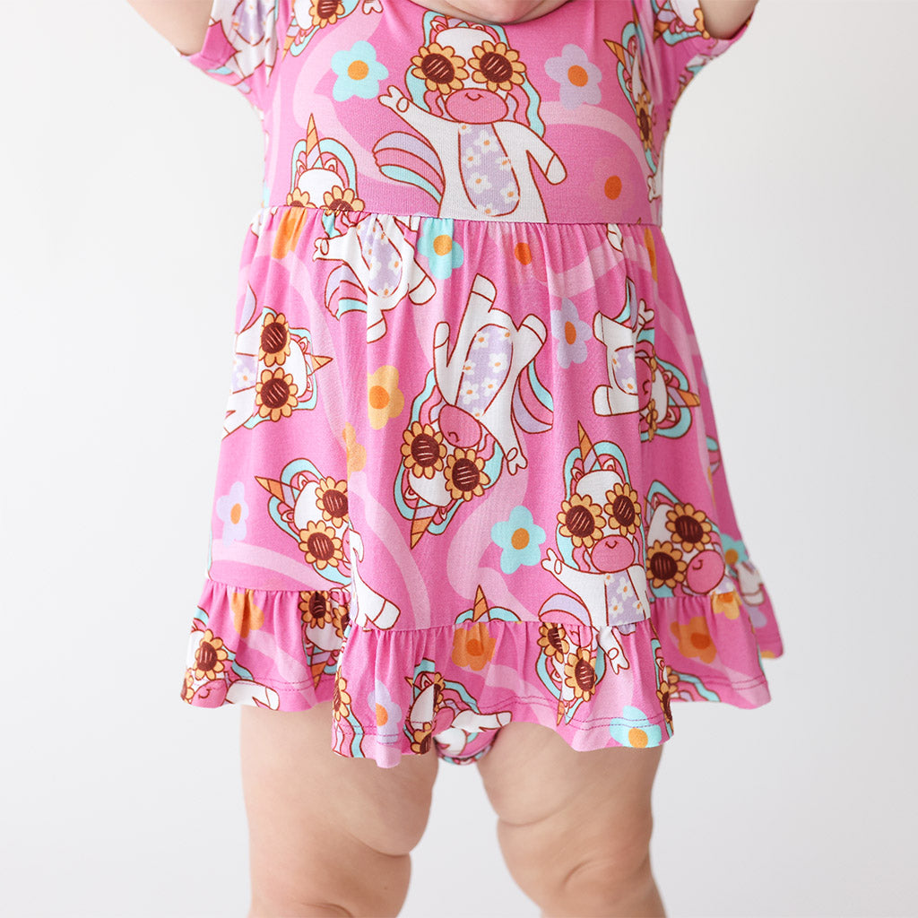Unicorn Vibes Ruffled Twirl Bodysuit Dress