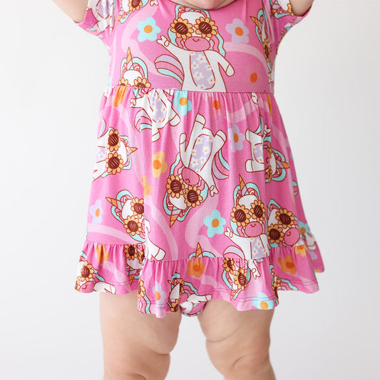 Unicorn Vibes Ruffled Twirl Bodysuit Dress