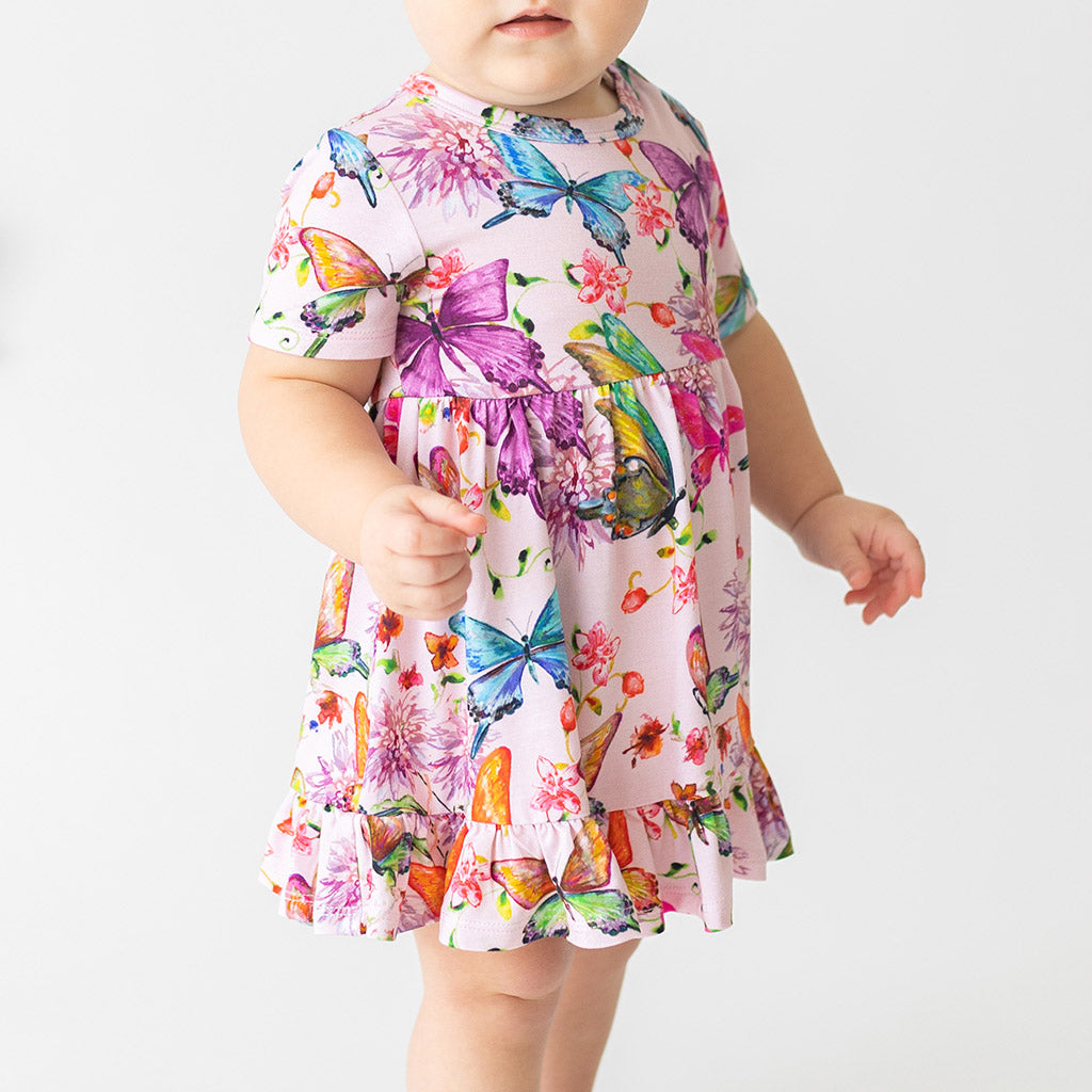 Watercolor Butterfly Ruffled Twirl Bodysuit Dress