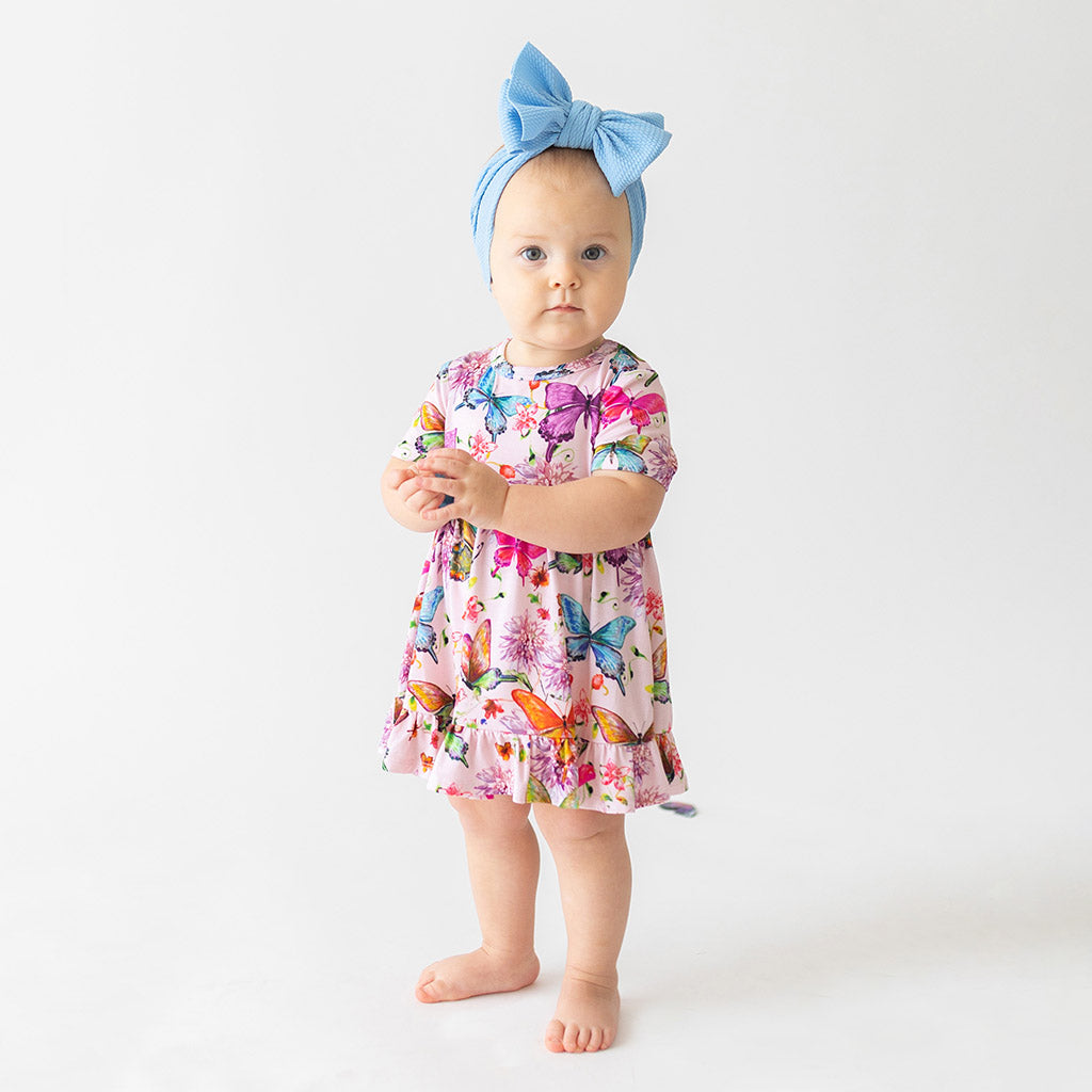 Watercolor Butterfly Ruffled Twirl Bodysuit Dress