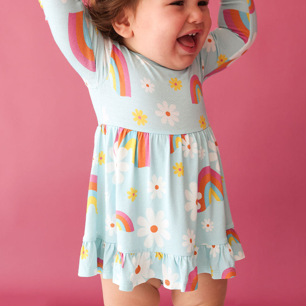 Dancing Daisies Long Sleeve Ruffled Bodysuit Dress