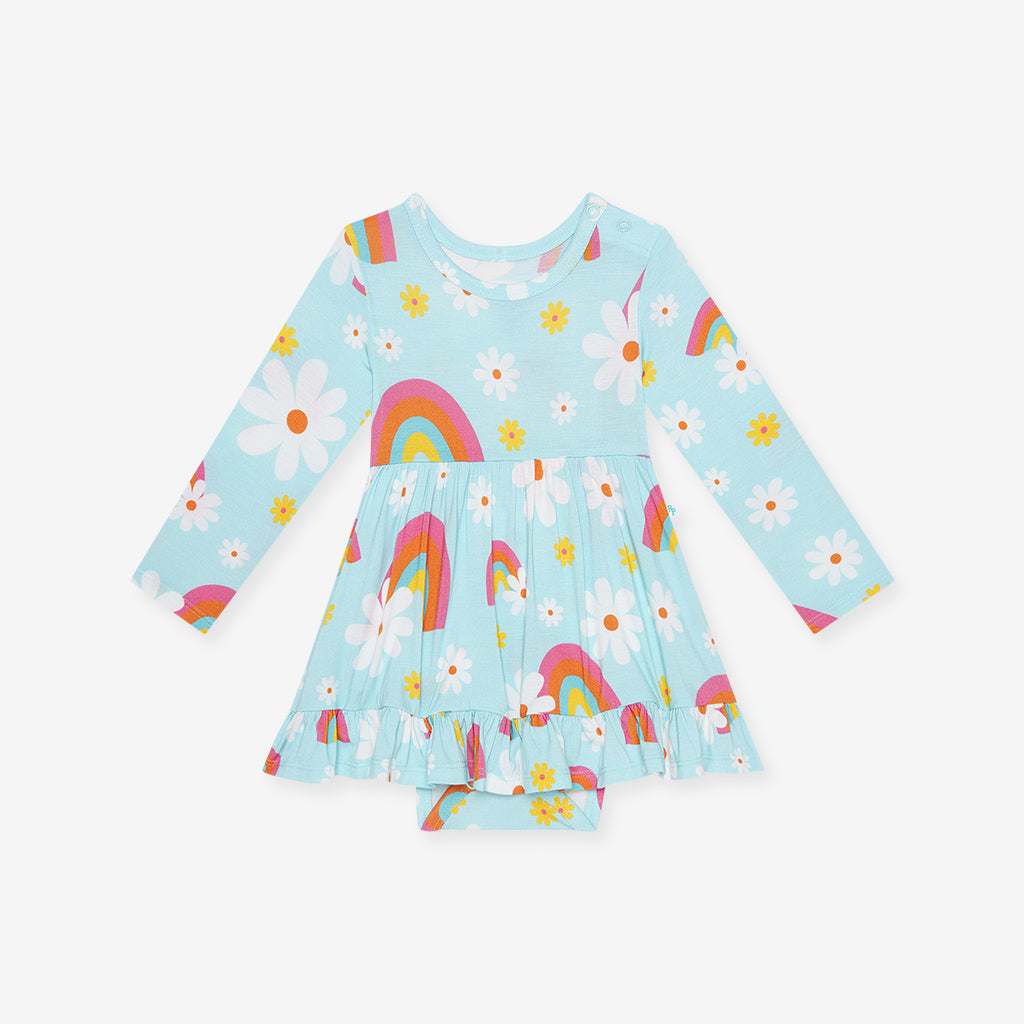 Dancing Daisies Long Sleeve Ruffled Bodysuit Dress