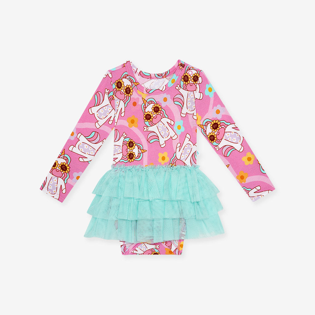 Unicorn Vibes Long Sleeve Tulle Skirt Bodysuit Dress
