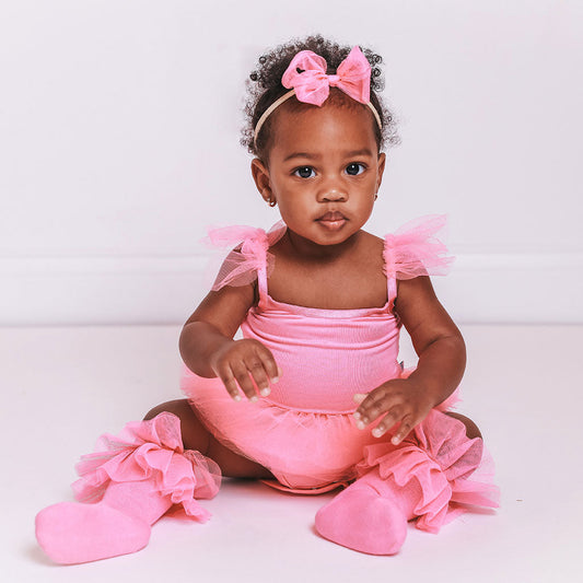 Cruisin' Pink Tulle Smocked Bodysuit Dress