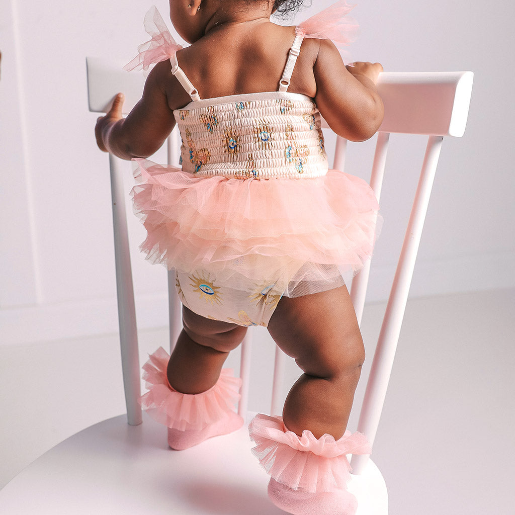 Pandora Tulle Smocked Bodysuit Dress