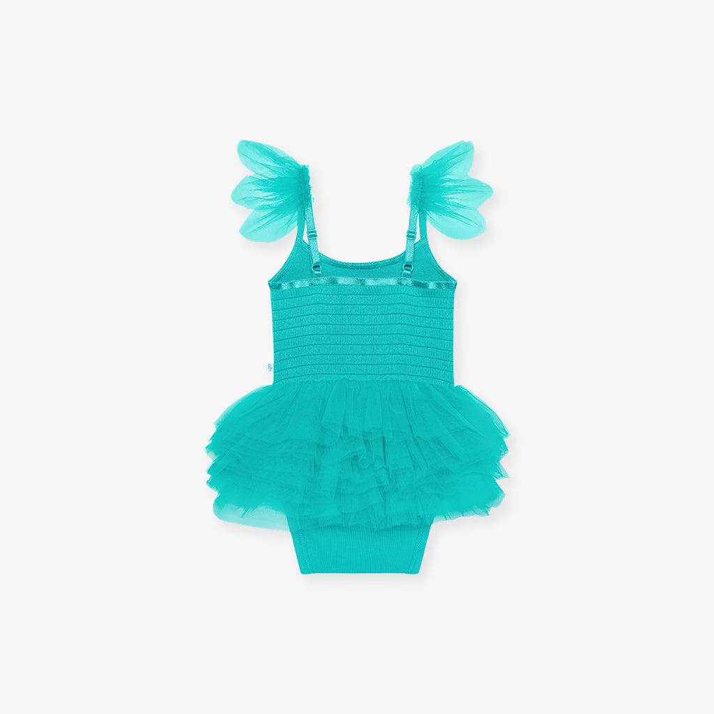 Signature Teal Tulle Smocked Bodysuit Dress